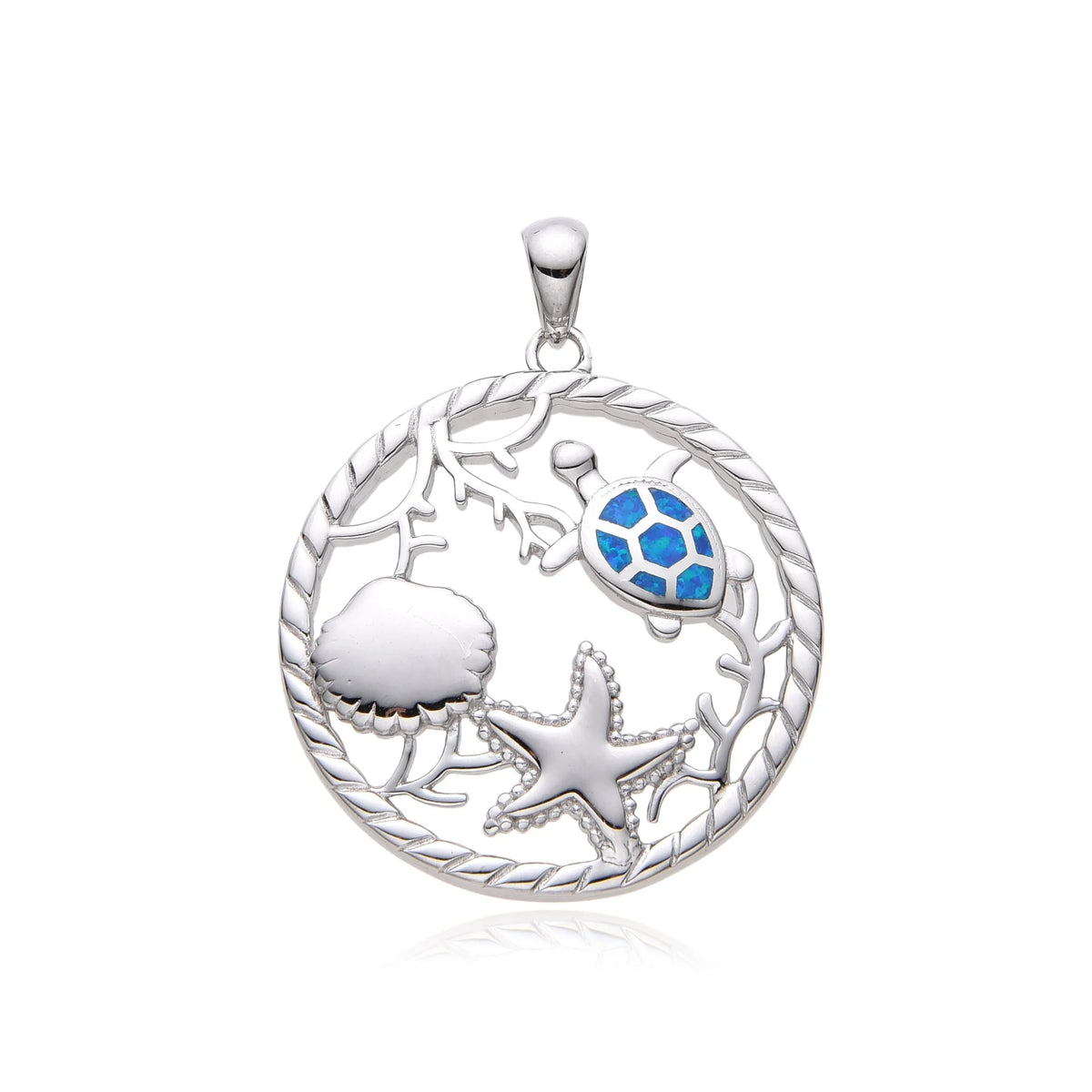 925 Sterling Silver Lab Grown Blue Opal Turtle COIN pendant-331067-k5
