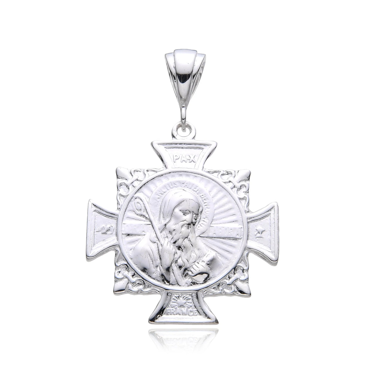 925 Sterling Silver St Benedict  cross charm in rhodium- 331070