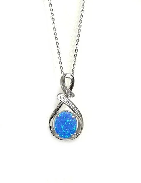 925 Sterling Silver Lab Grown Oval shape blue opal infinity shape pendant-331184-k5