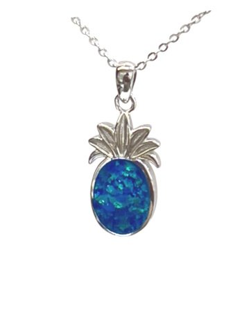 925 STERLING SILVER LAB GROWN BLUE OPAL PINEAPPLE PENDANT-331220-K5