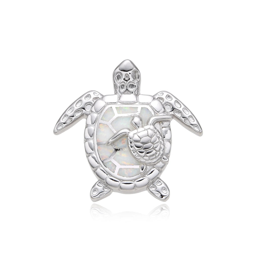 925 Sterling Silver Lab Grown Blue and white Opal Turtle Pendant-331239-k5