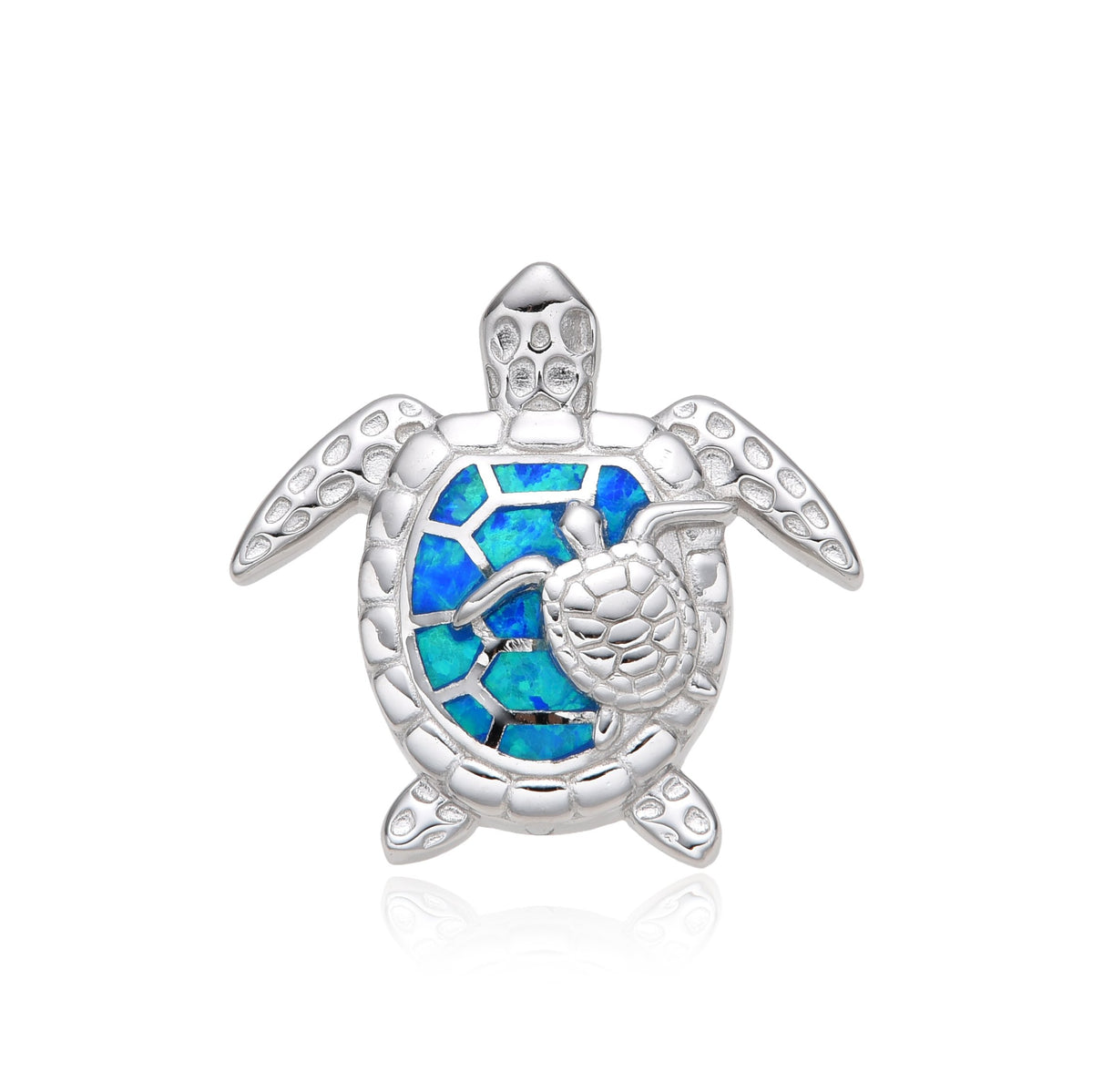 925 Sterling Silver Lab Grown Blue and white Opal Turtle Pendant-331239-k5