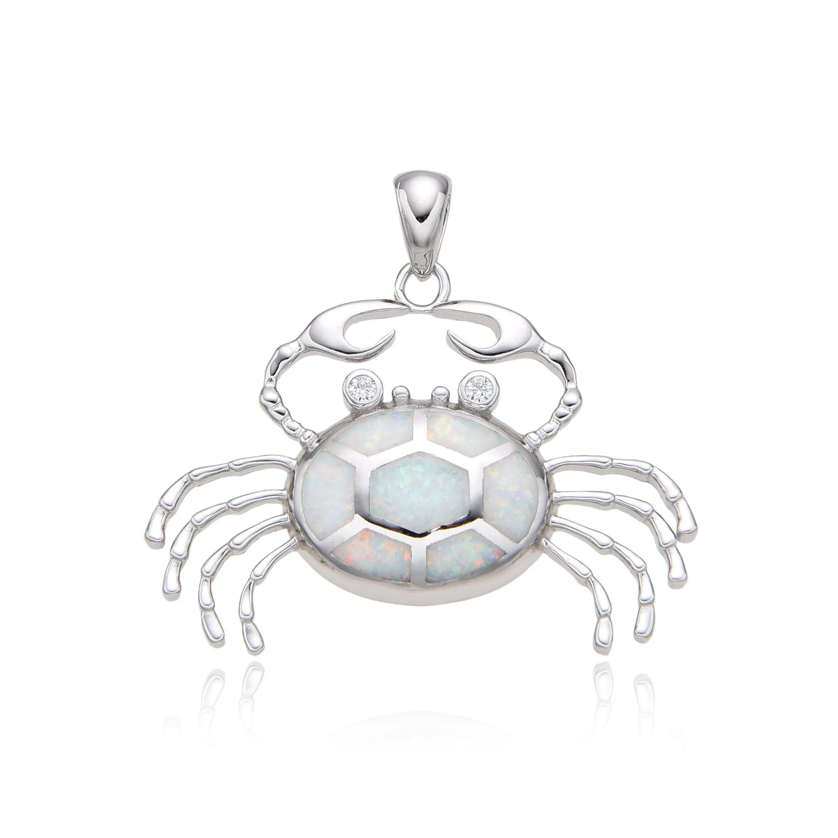 925 Sterling Silver Lab Created inlaid Blue Opal Crab Pendant - 331240-k5