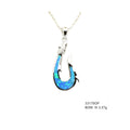 925 Sterling Silver Lab Grown Blue opal Anchor fish hook Pendant-33170-k5