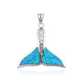 925 Sterling Silver Lab Grown Blue Opal Whale tail Pendant-33194-k5
