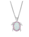 925 Sterling Silver Lab Grown white  Opal Large Turtle Pendant-33549-k17
