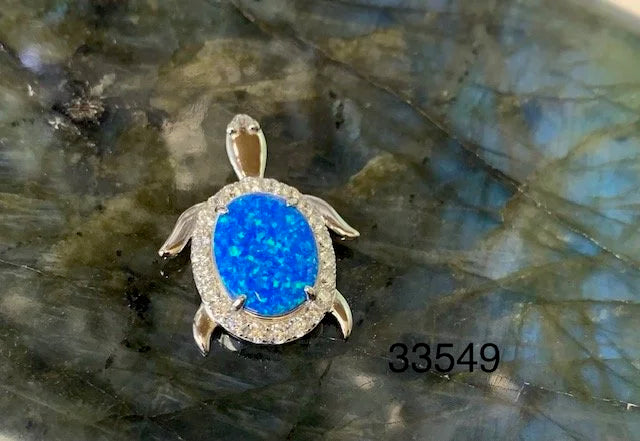 925 Sterling Silver Lab Grown white  Opal Large Turtle Pendant-33549-k17