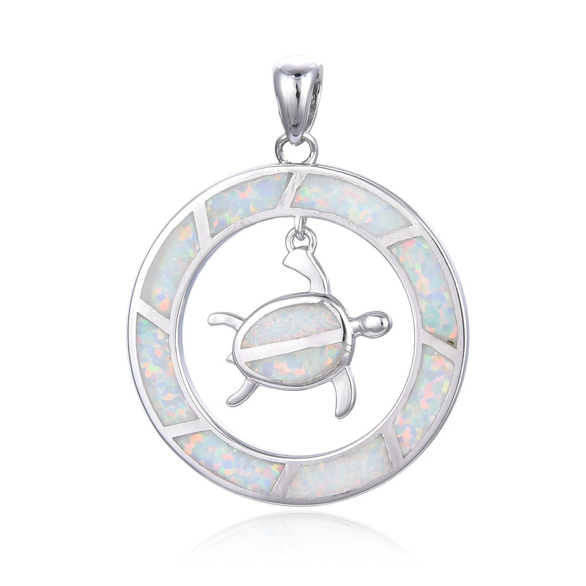 925 Sterling Silver Lab Grown White Opal Turtle Pendants -33580-k17
