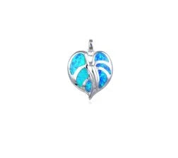 925 Sterling Silver Lab Grown Blue opal Heart Shape pendant-33612-k5