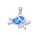 925 Sterling Silver Lab Grown Blue Opal  Turtle Pendant-33622-k5