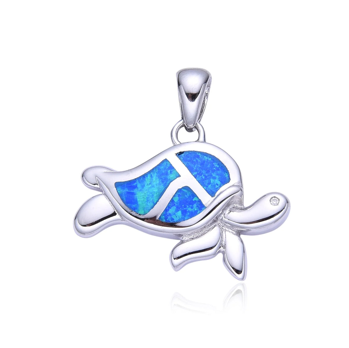 925 Sterling Silver Lab Grown Blue Opal  Turtle Pendant-33622-k5