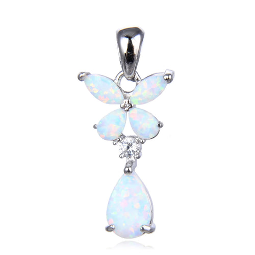 33669-925 Sterling Silver Lab Grown Opal Drop Flower pendant- 33669-k17