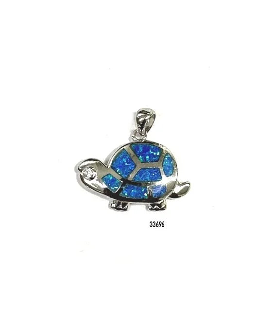 925 Sterling Silver Lab Grown Blue Opal Turtle  pendant-33696-k5