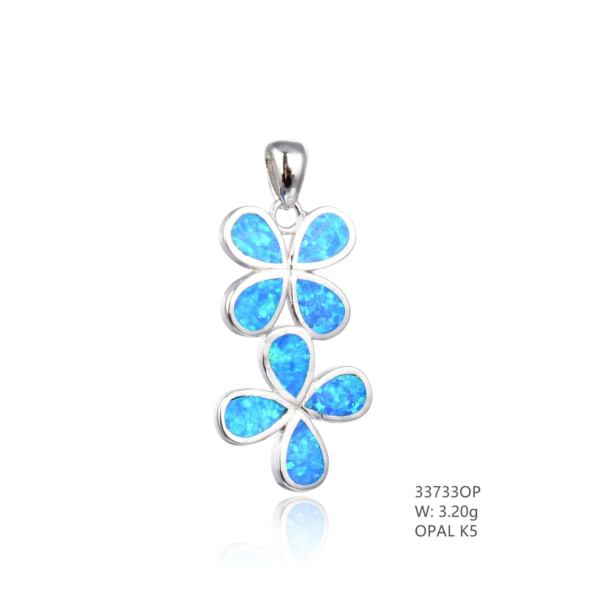 925 Sterling Silver Lab Grown Blue  and white Opal 10mm 4 leaf Flower Pendant-33733-k5