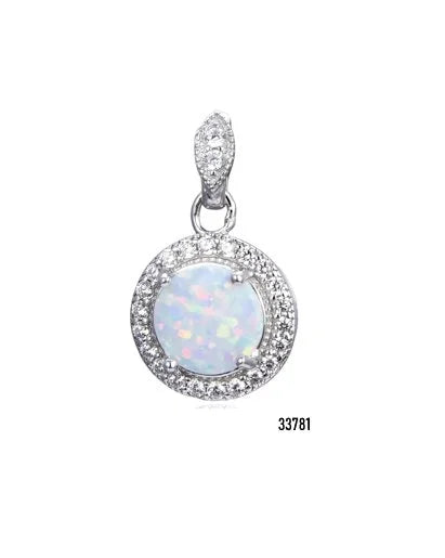 925 Sterling Silver CZ Mystic Topaz Stone  Halo Round Pendant-33781-MY