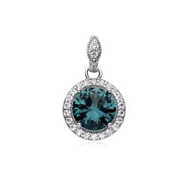 925 Sterling Silver CZ Mystic Topaz Stone  Halo Round Pendant-33781-MY