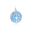 925 Sterling Silver Lab Grown Blue Opal Tree of Life coin shape pendant-33875-k5
