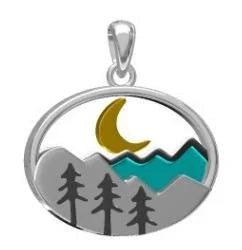 925 Sterling Silver Lab Grown Blue Opal Link inlaid  moon & mountain pendant-33989-k5