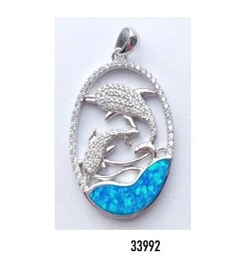 925 Sterling Silver Lab Grown Blue Opal Delphine Pendant-33992-k5