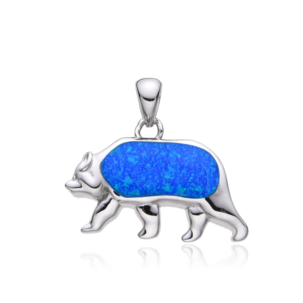 925 STERLING SILVER LAB GROWN BLUE OPAL BEAR PENDANT-33994-K5