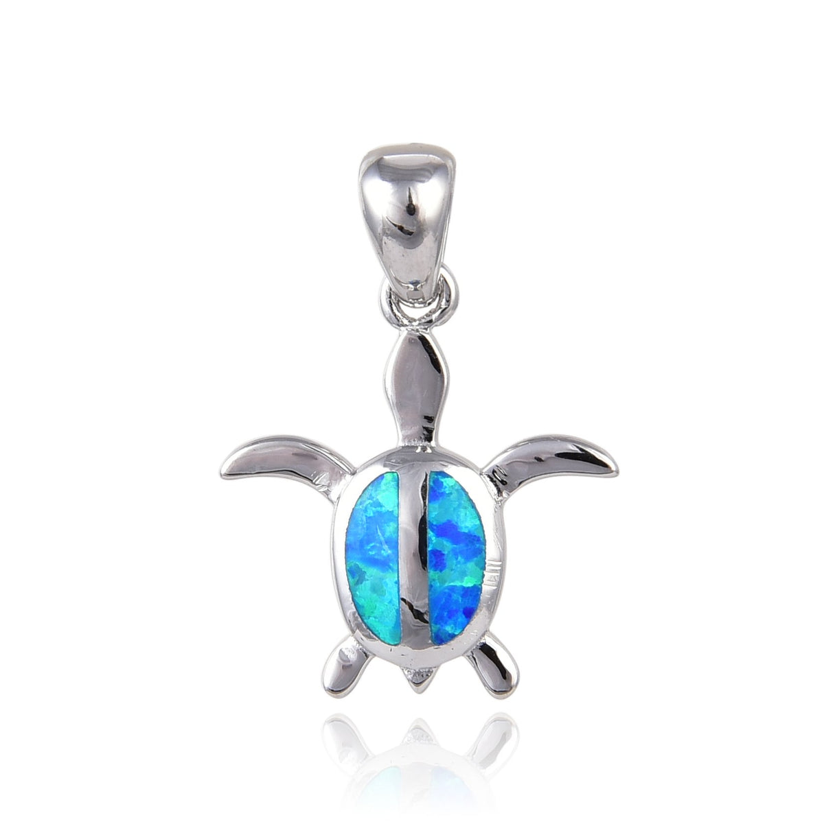 925 Sterling Silver Lab Grown Blue Opal Small size Turtle Pendant-33op02-k5