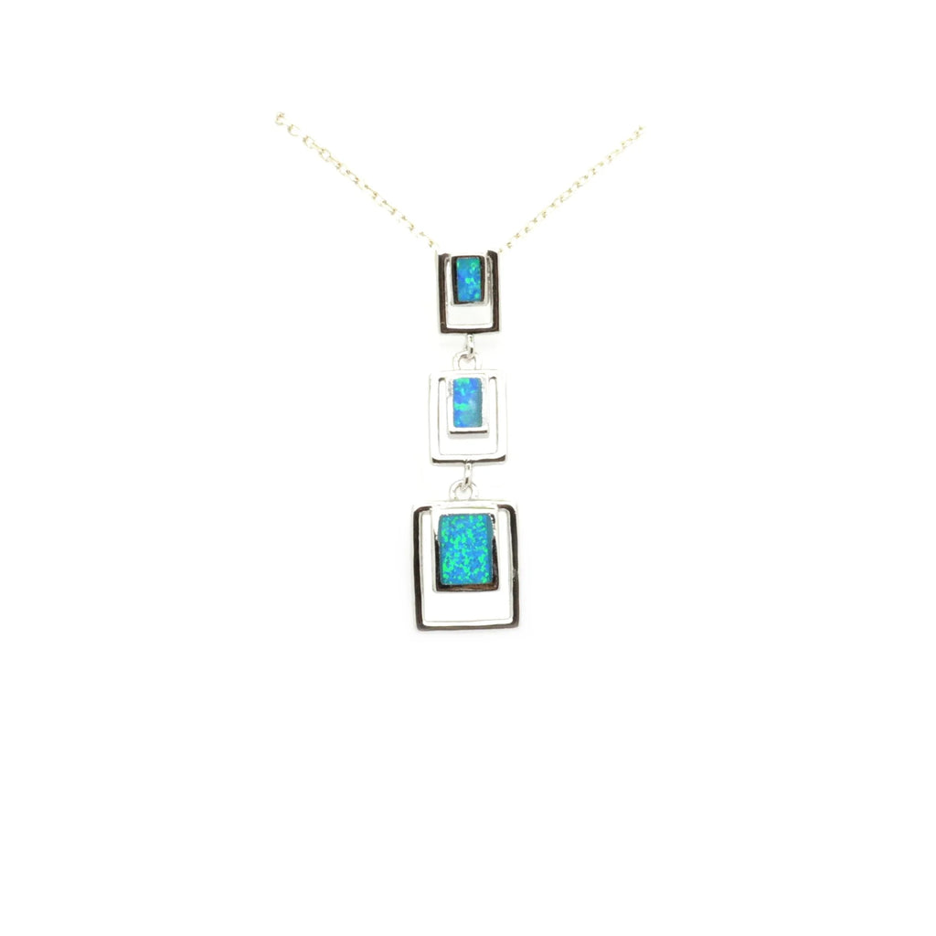 925 Sterling Silver Lab Grown Long Blue  Bar Pendant- 33op123-k5