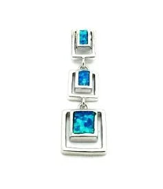 925 Sterling Silver Lab Grown Long Blue  Bar Pendant- 33op123-k5