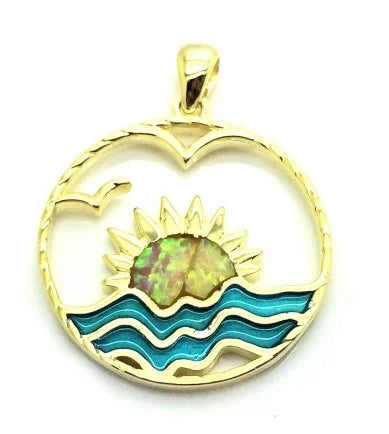 925 Sterling Silver Lab Grown Blue opal sun,moon,sea Pendant-33op138-k5