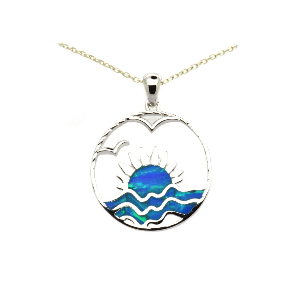 925 Sterling Silver Lab Grown Blue opal sun,moon,sea Pendant-33op138-k5