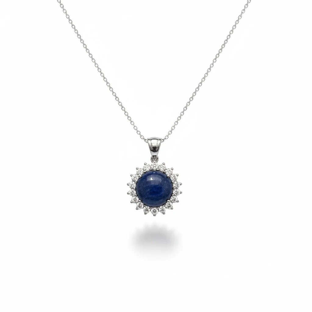 925 Silver Blue Sodalite Cluster , Halo Pendant ,Cabochon cut,Victorian Style -33OP139-SOD- SPECIAL - 3.50 PER GRAM