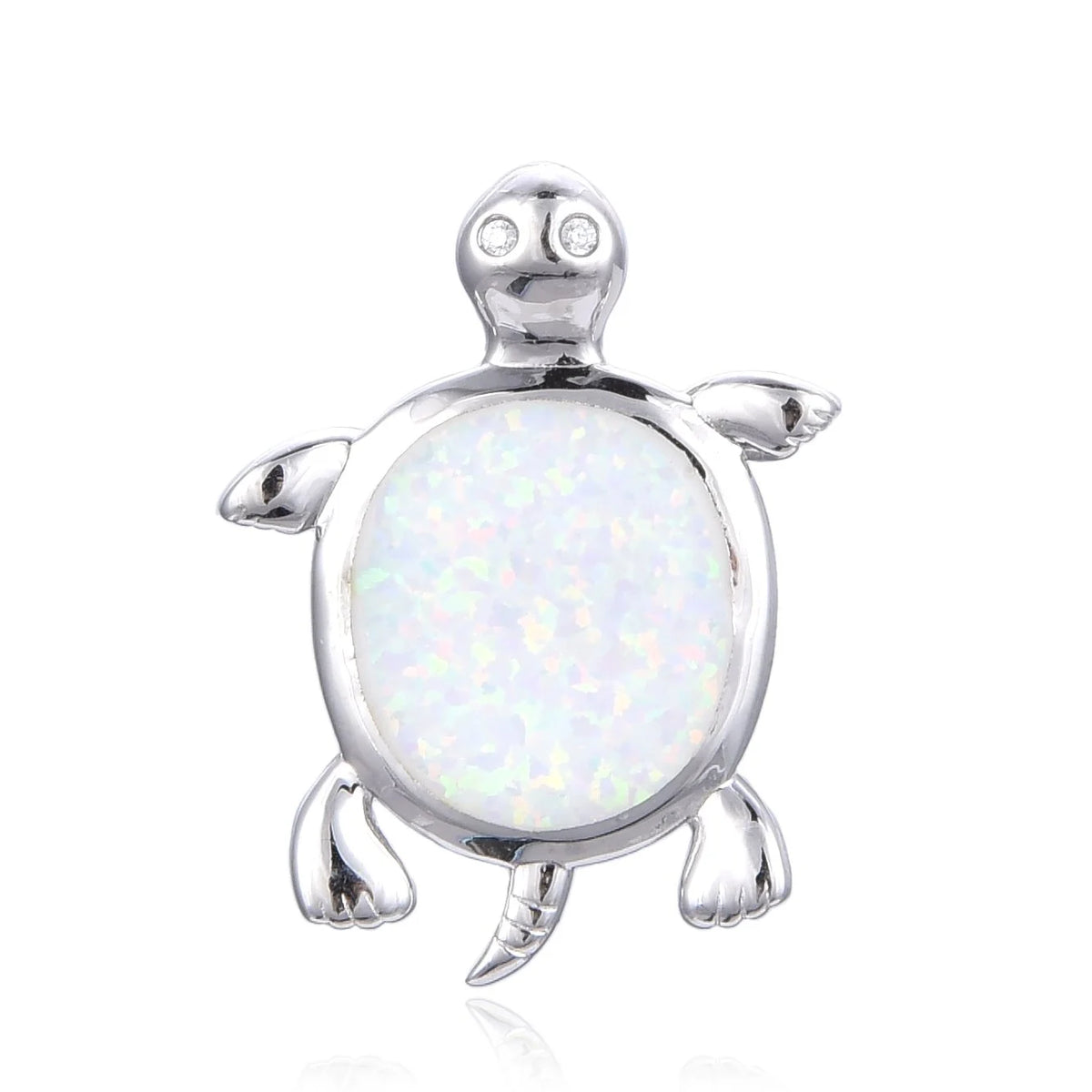 925 Sterling Silver Lab Grown Blue Opal Large Turtle Pendant-33op141-k5
