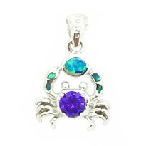 925 Sterling Silver Inlaid White Opal Crab Pendant-33op15-k17- small size