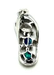 925 Sterling Silver Lab Grown Blue Opal Turtle on Sandal pendant-33op35-k5