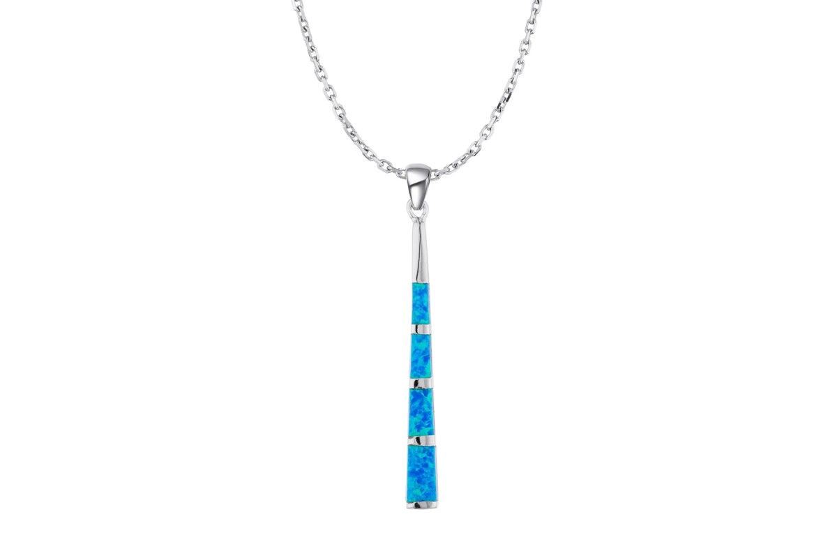 925 Sterling Silver Lab Grown Long Bar Blue Opal Pendant-33op47-k5