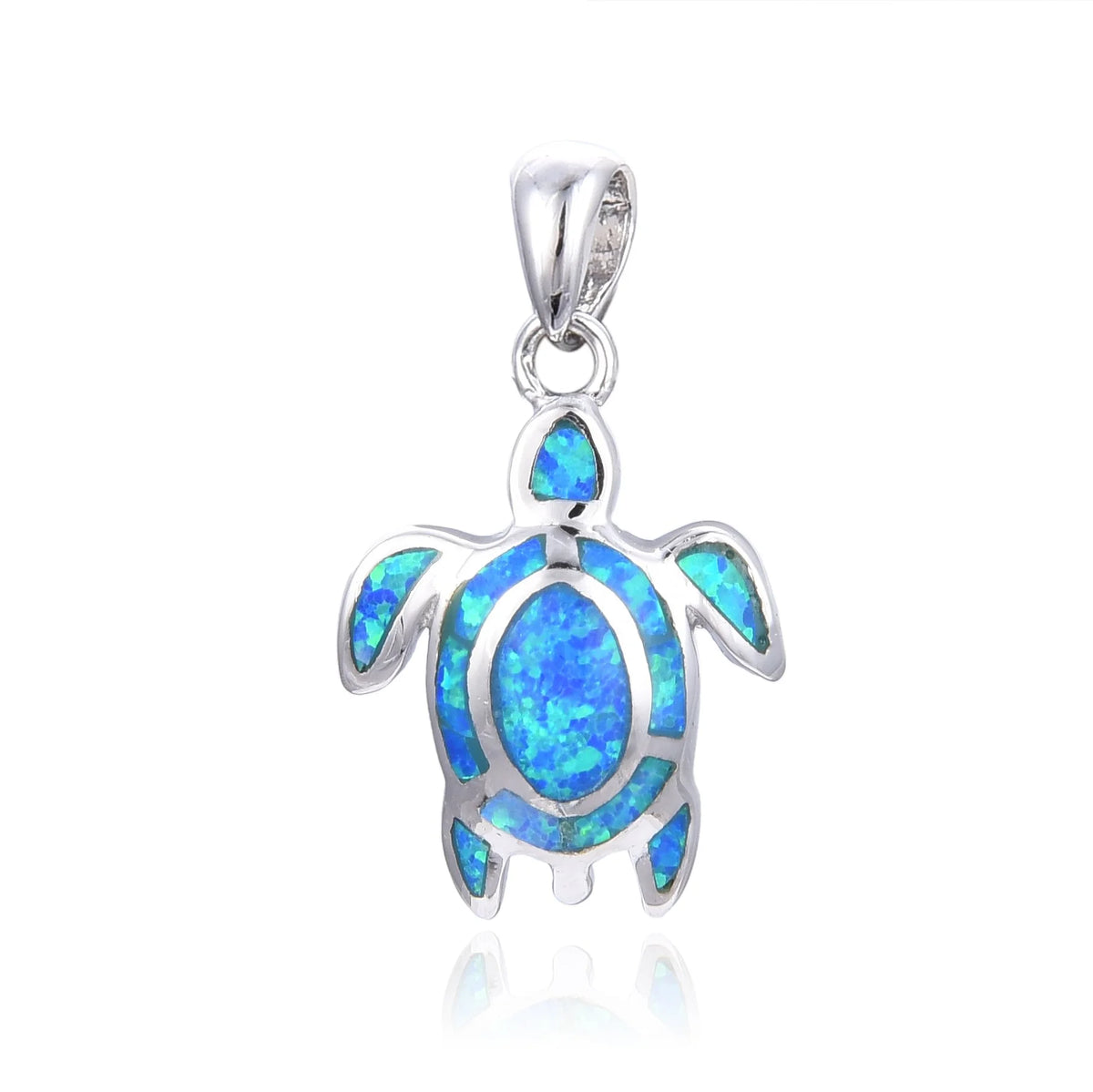 925 Sterling Silver Lab Grown Blue Opal Turtle  pendant-33OP48-k5