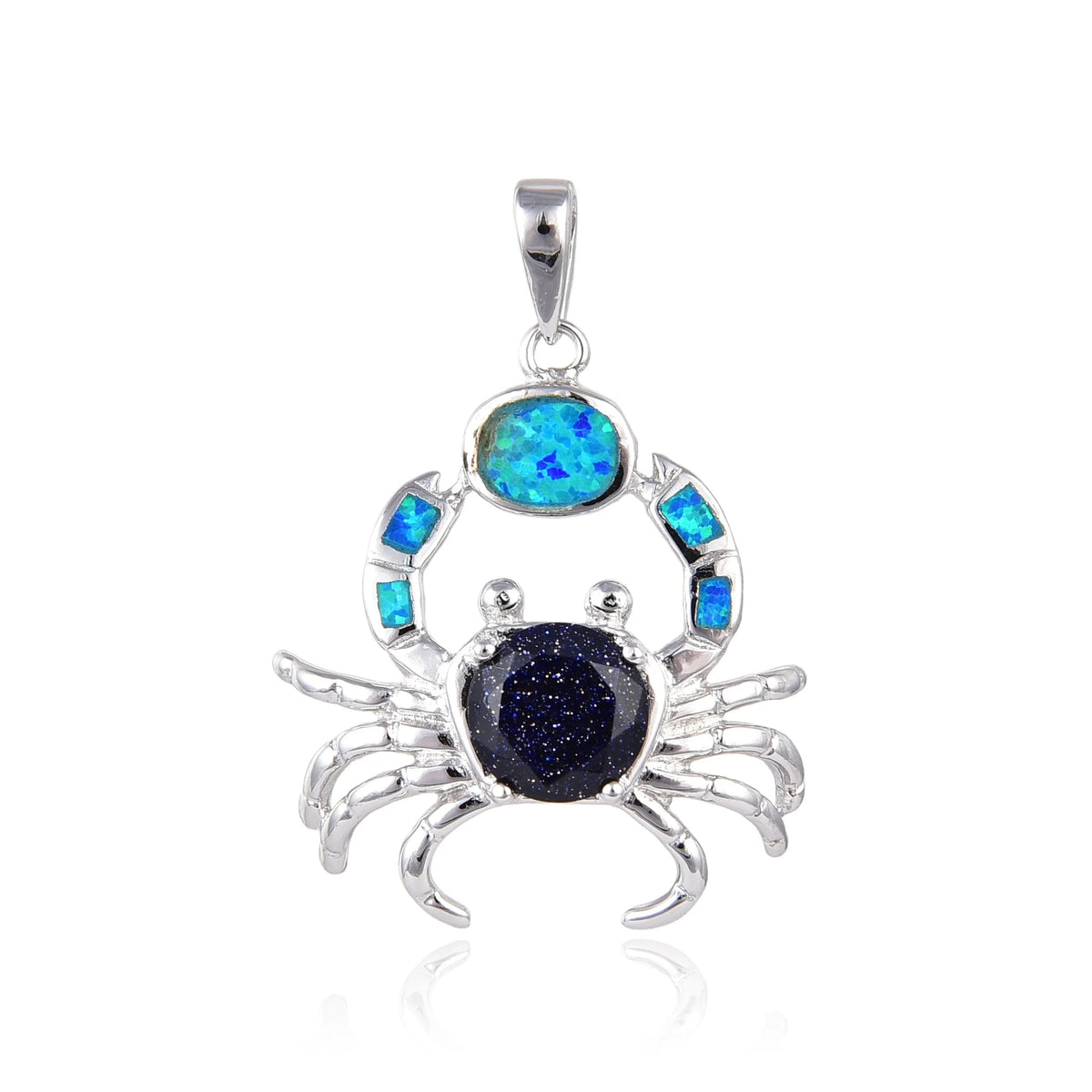 925 Sterling Silver Inlaid White  AND Blue Opal Crab Pendant-33op86-k17- Large size