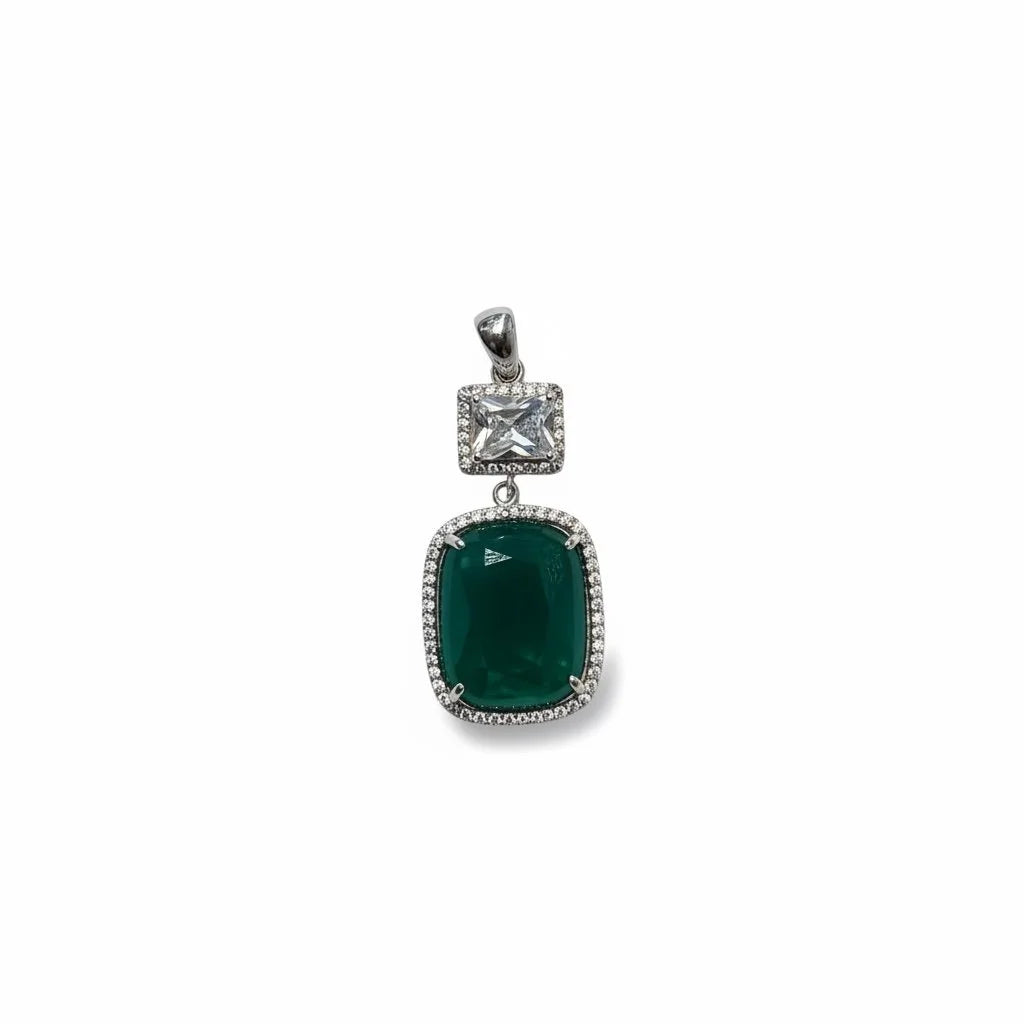 925 Sterling Silver Green Agate Halo style cushion cut gemstone pendant-33st29-agt
