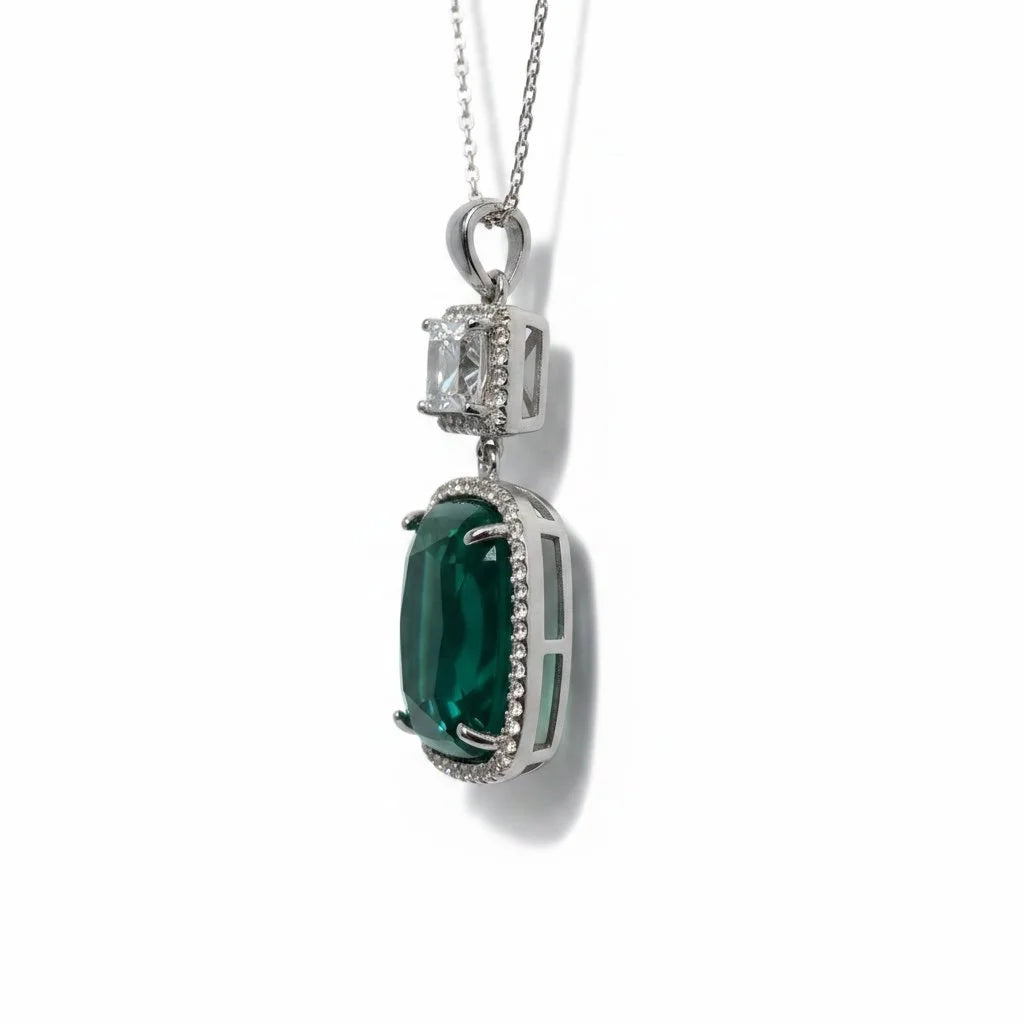 925 Sterling Silver Green Agate Halo style cushion cut gemstone pendant-33st29-agt