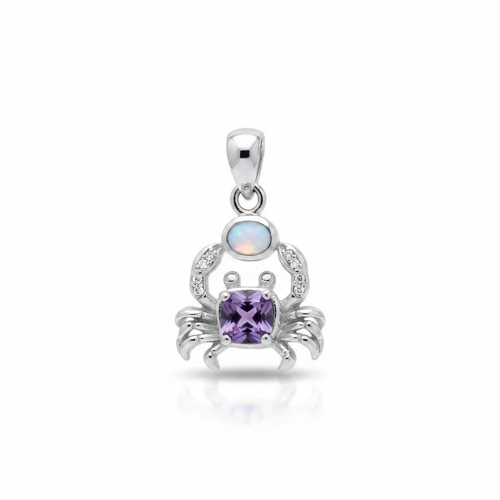 925 Sterling Silver Inlaid White Opal Crab Pendant-33op15-k17- small size