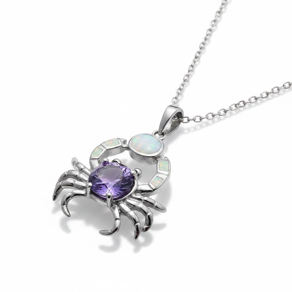 925 Sterling Silver Inlaid White  AND Blue Opal Crab Pendant-33op86-k17- Large size