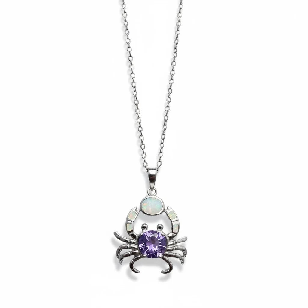 925 Sterling Silver Inlaid White  AND Blue Opal Crab Pendant-33op86-k17- Large size