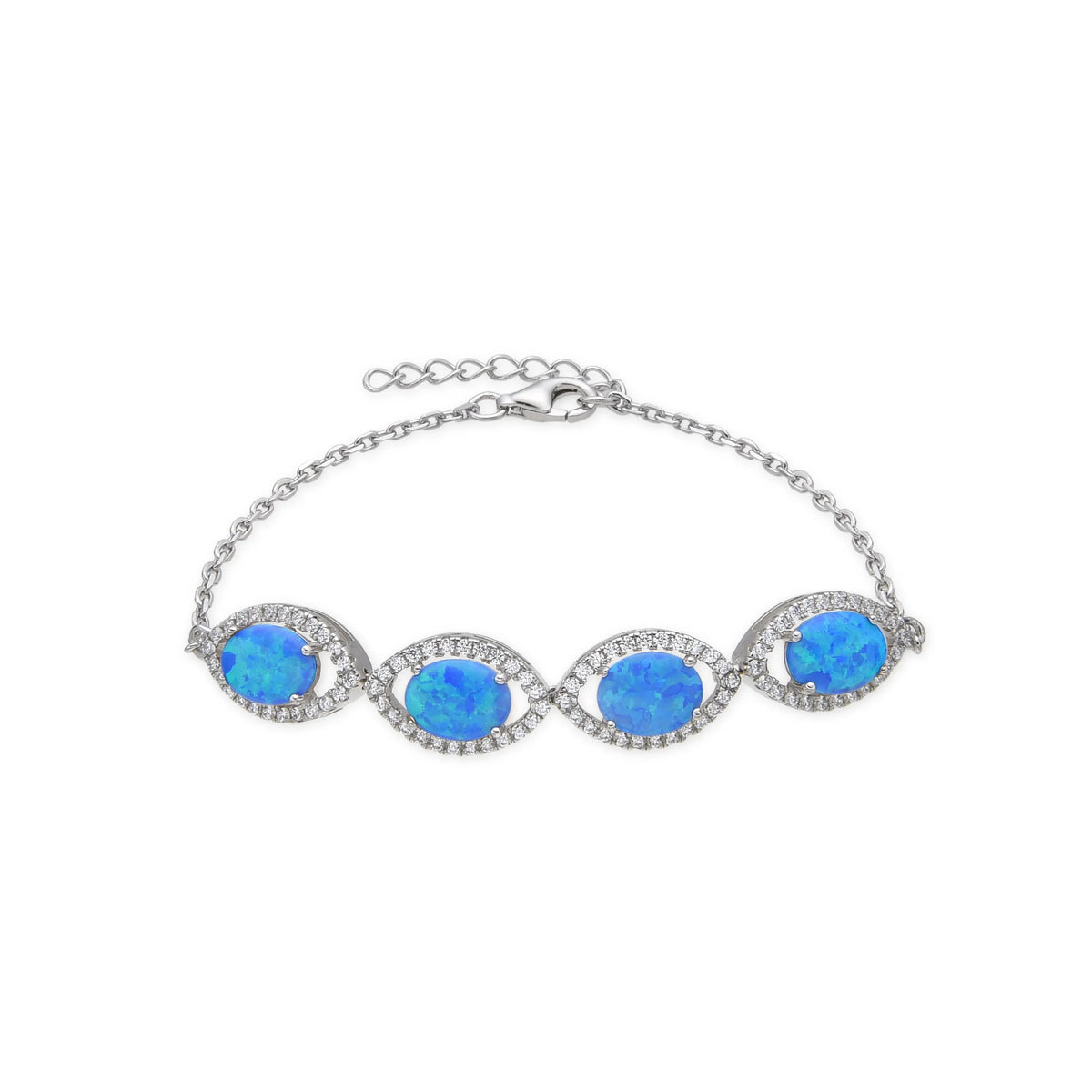 925 Sterling Silver Lab Grown Adjustable Blue Opal Bracelets -44186-k5