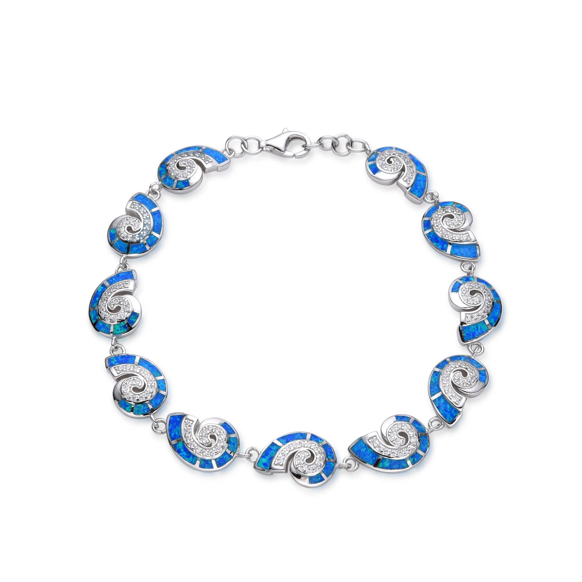 925 Sterling Silver Lab Grown Blue Opal Link inlaid  sea shell Bracelets-44238-k5