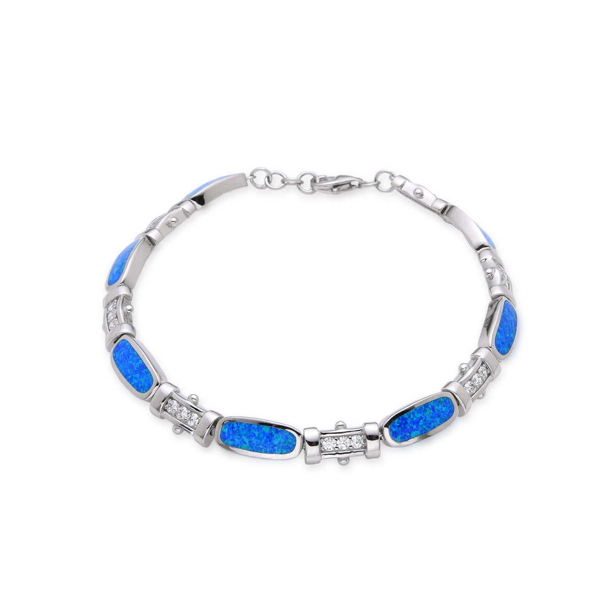 925 Sterling Silver Lab Grown Blue Opal Link inlaid  Bracelets-44251-k5