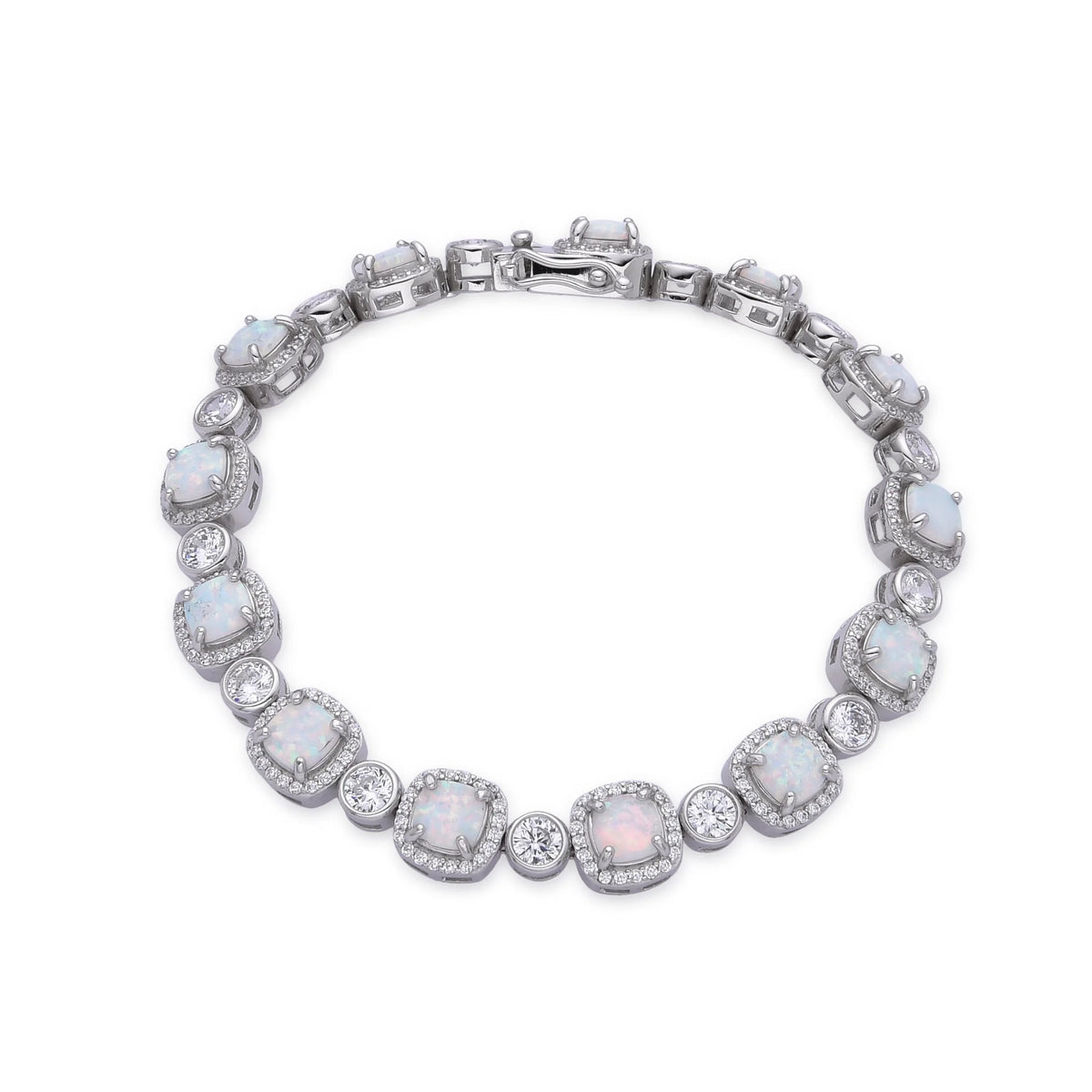 925 Sterling Silver Lab Grown Blue Opal Center Stone setting Bracelet-44311-k5-11op14-k5