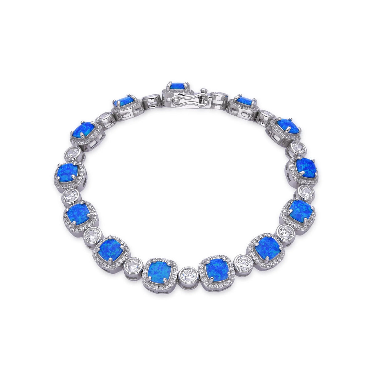 925 Sterling Silver Lab Grown Blue Opal Center Stone setting Bracelet-44311-k5-11op14-k5