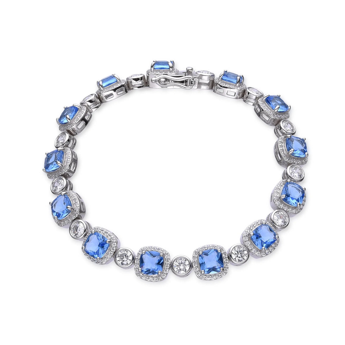 925 Sterling Silver Lab Grown Blue Opal Center Stone setting Bracelet-44311-k5-11op14-k5