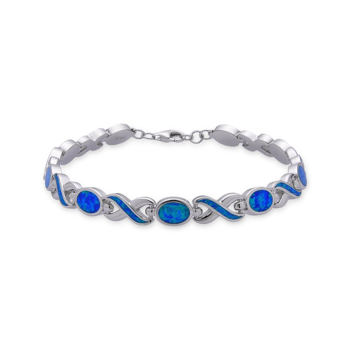 925 STERLING SILVER LAB GROWN BLUE & WHITE OPAL X LOVE BRACELETS -44314-K5