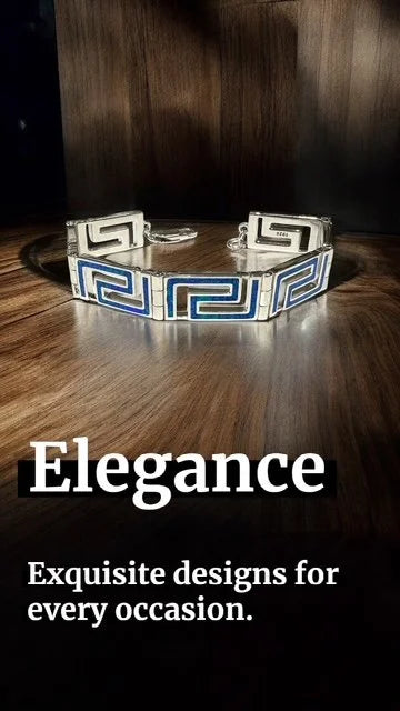 44316-K5-925 STERLING SILVER LAB GROWN GREEK KEY STYLE BLUE OPAL BRACELET-44316-K5