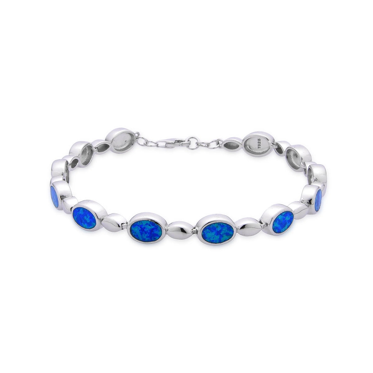 925 STERLING SILVER LAB GROWN BLUE & WHITE OPAL OVAL BRACELETS -44317-K5